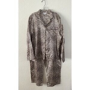 Character Pajama Set XL Leopard Print Satin Button Up Long Sleeve Animal Print